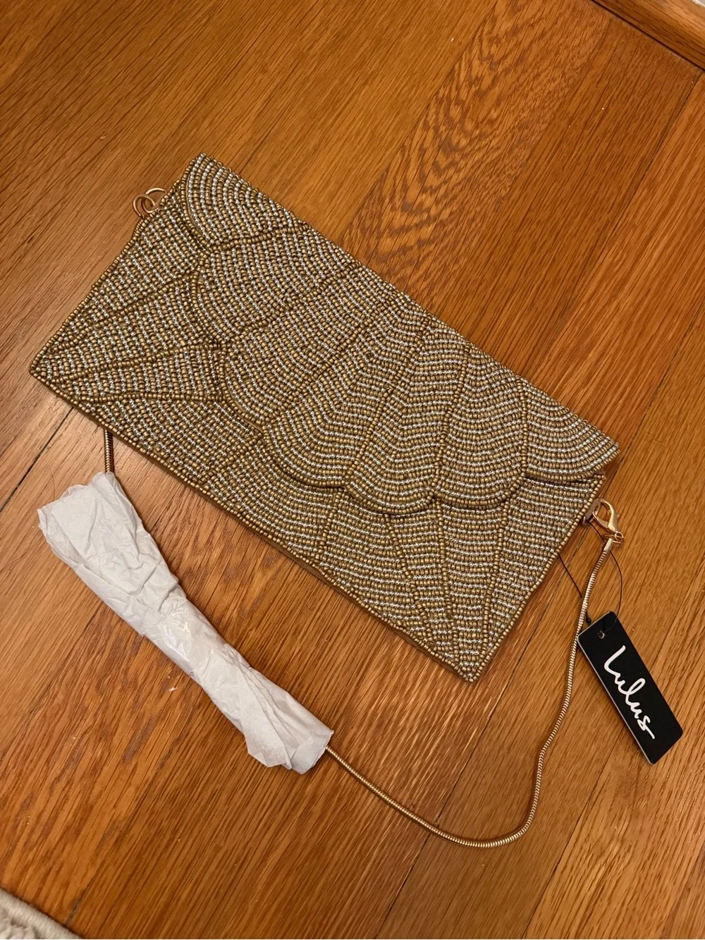 Beaded Scallop Clutch - Gold